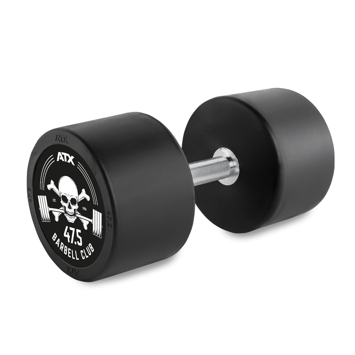 Rubber Dumbbell Barbell Club Logo 47,5 kg gummibelagt stål forfra