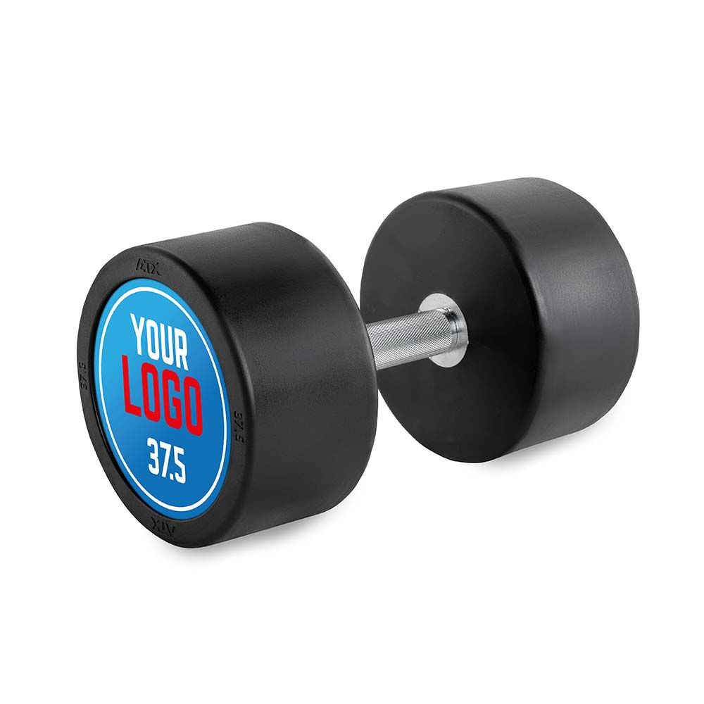Rubber dumbbell med gummi 37,5 kg kromgrep 32 mm forfra