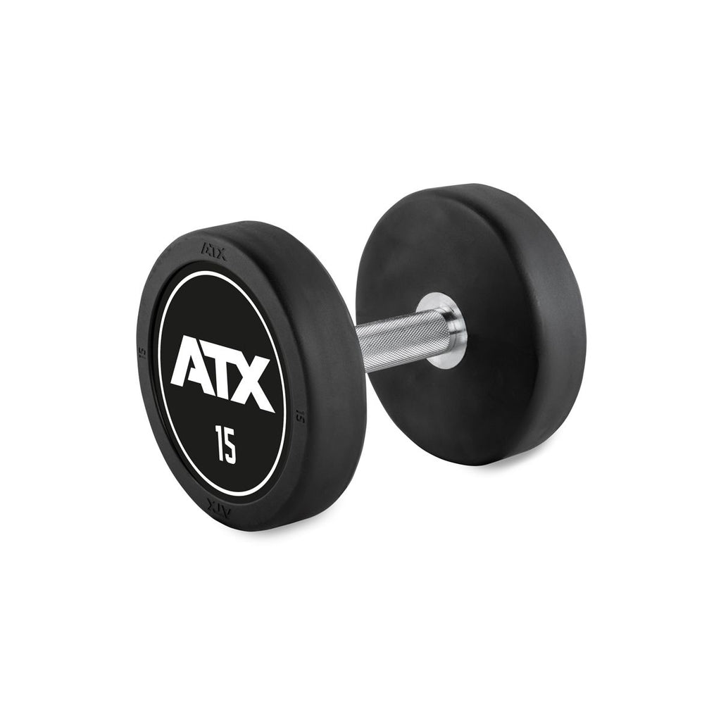 Rubber Dumbbell gummibelagt 15 kg kromgrep 32 mm forfra