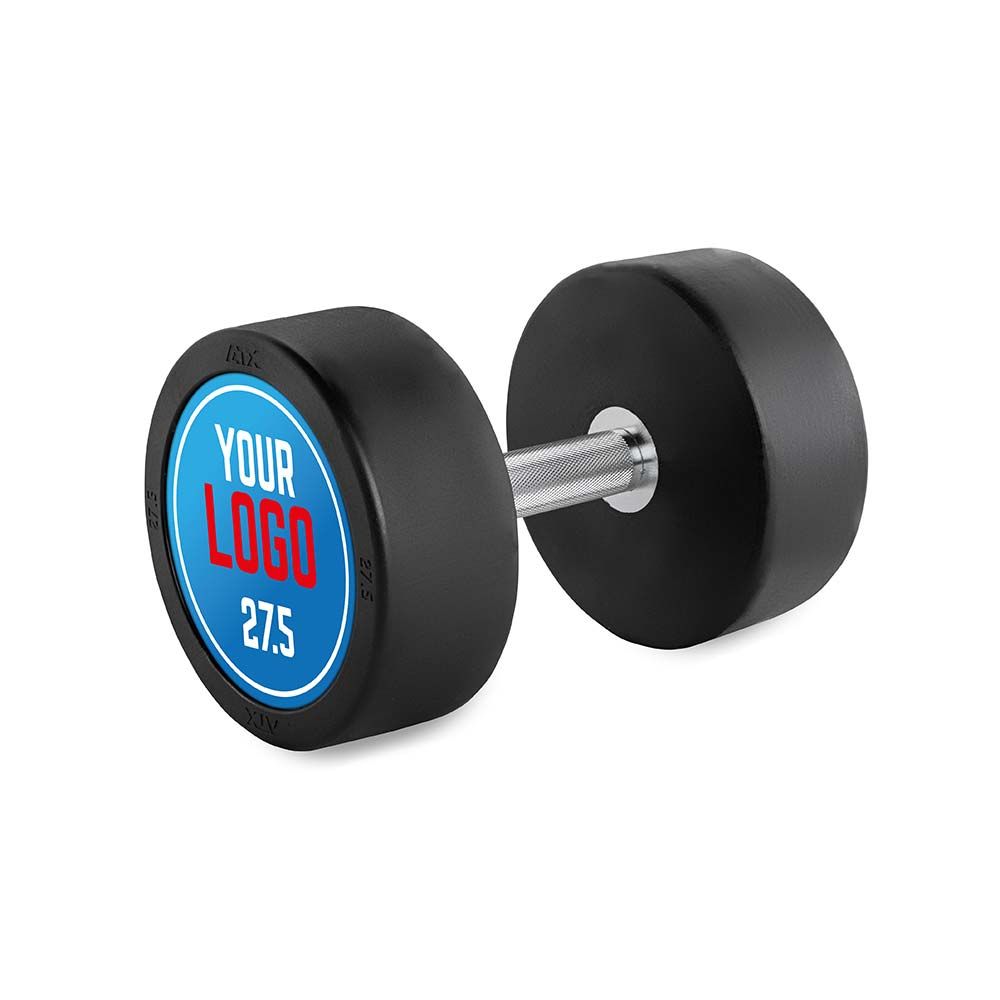 Rubber Dumbbell gummibelagt 27,5 kg kromgrep 32 mm forfra