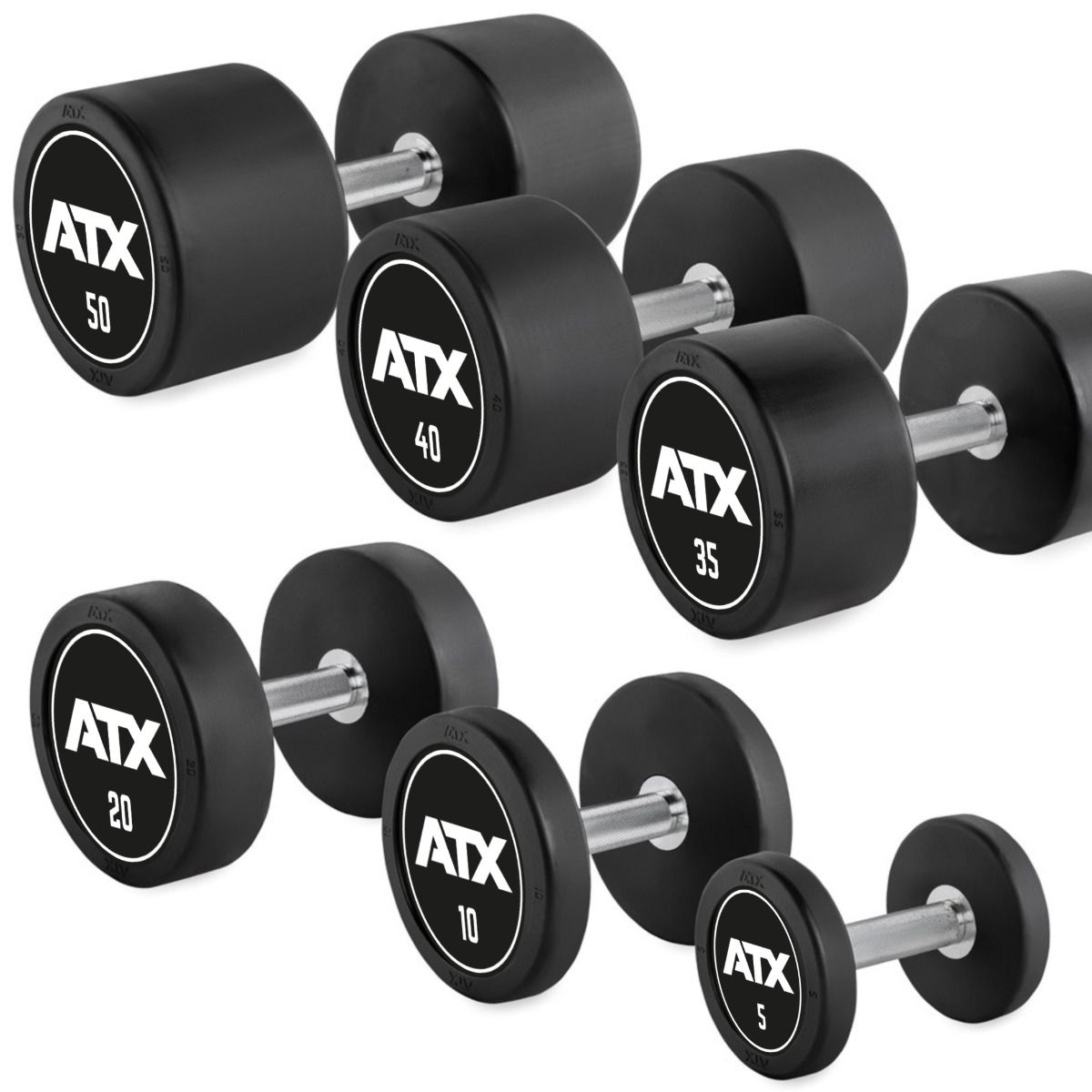 Rubber Dumbbell gummibelagt 42,5 kg med kromgrep 32 mm bakside