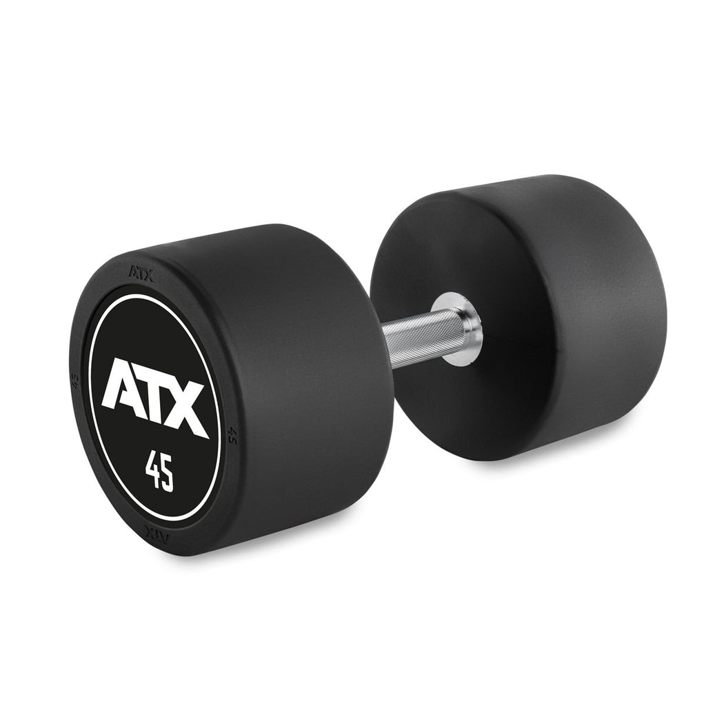 Rubber Dumbbell gummibelagt 45 kg med kromgrep 32 mm forfra