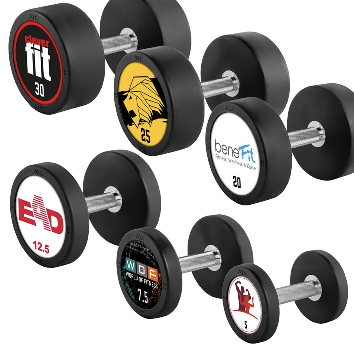 Detalj av kromgrep på Rubber dumbbell gummibelagt 45 kg