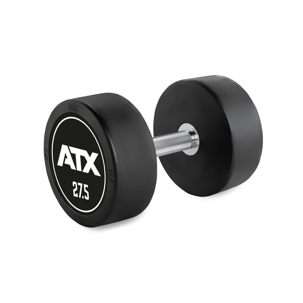 Rubber Dumbbell gummiert 27,5 kg med kromgrep 32 mm forfra