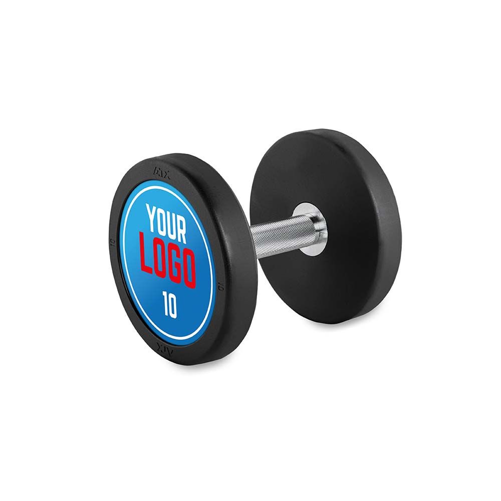 Rubber dumbbell med gummi 10,0 kg kromgrep 32 mm forfra
