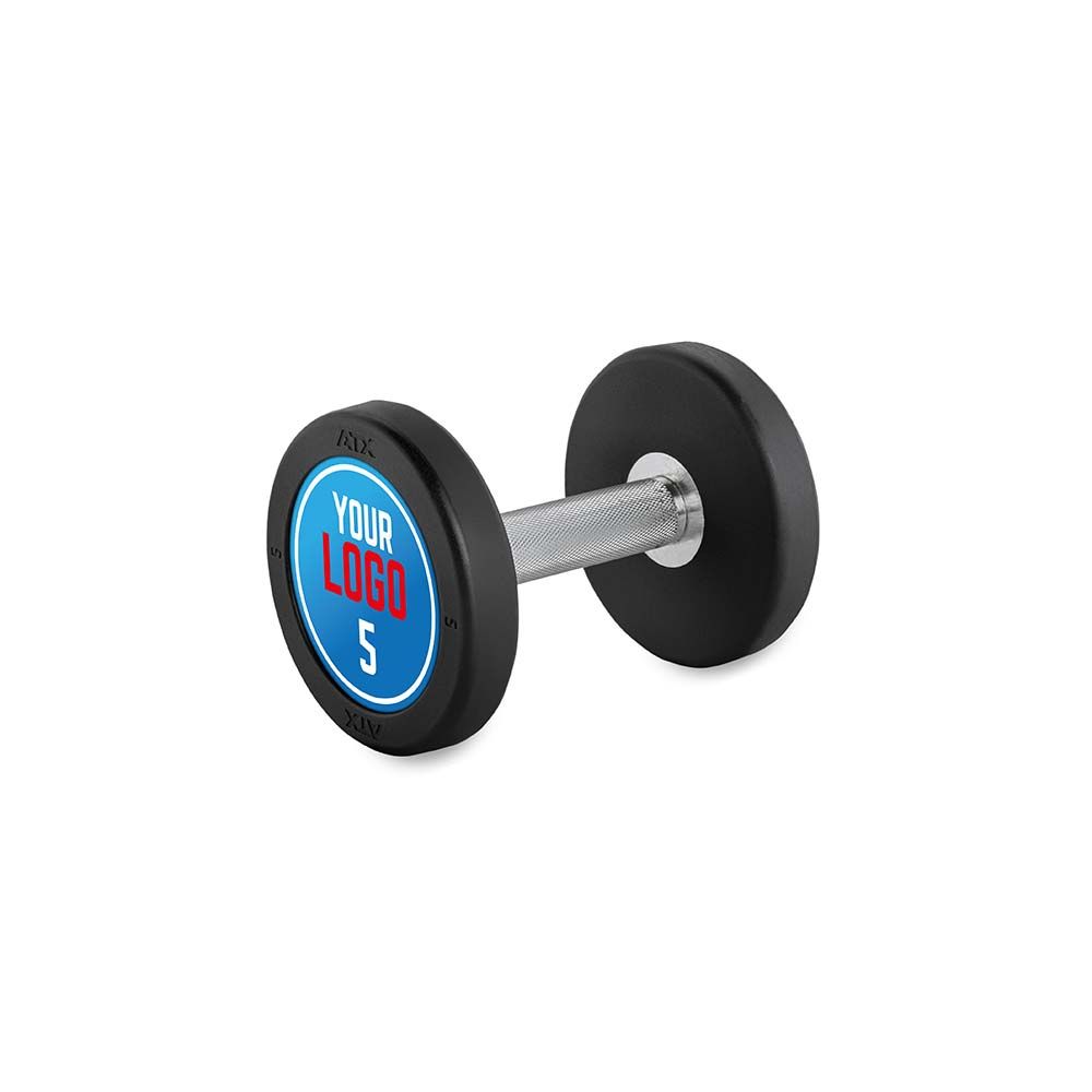 Rubber dumbbell med gummi 5,0 kg kromgrep 32 mm forfra