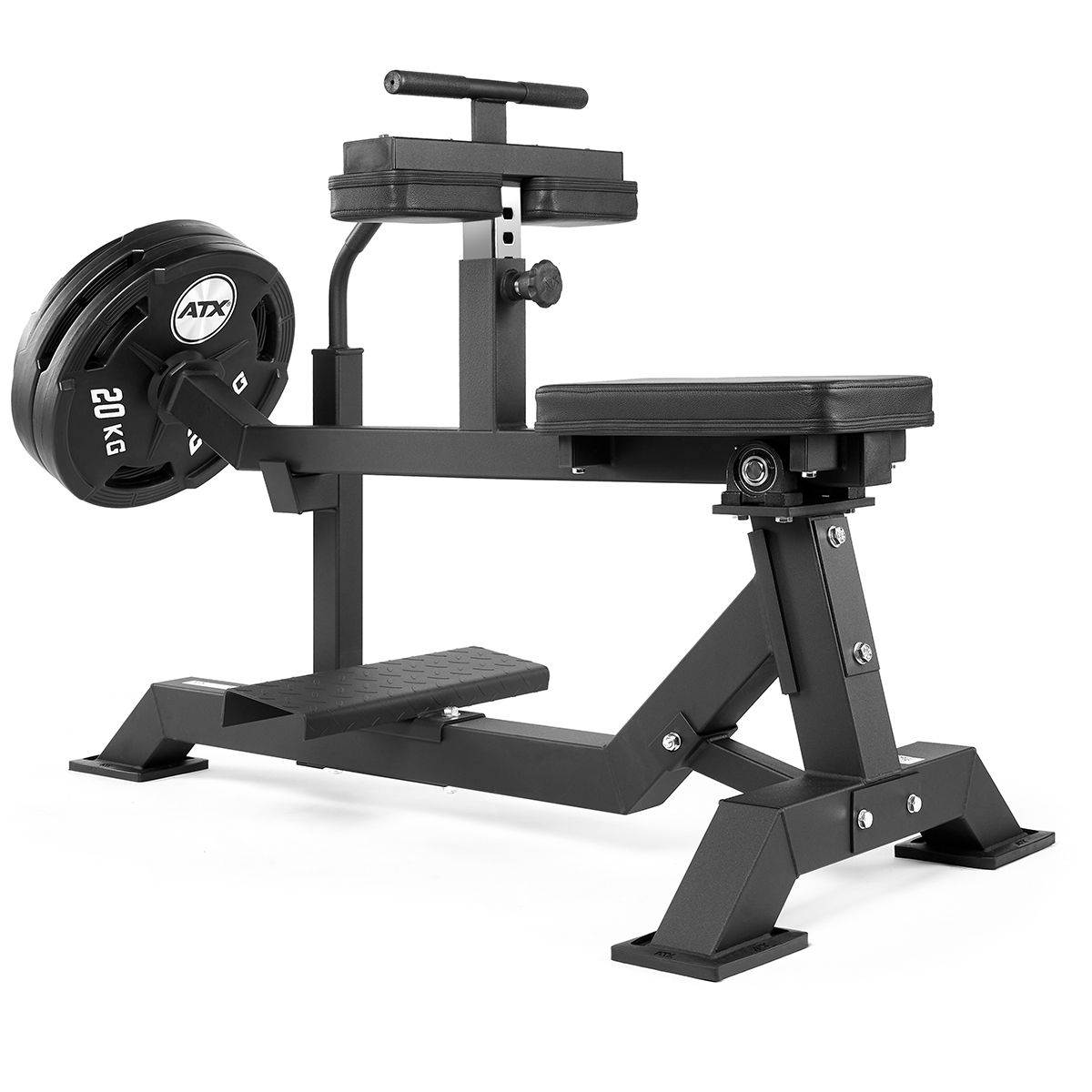Seated calf raise maskin 135x71 cm, 200 kg kapasitet detalj på polstring