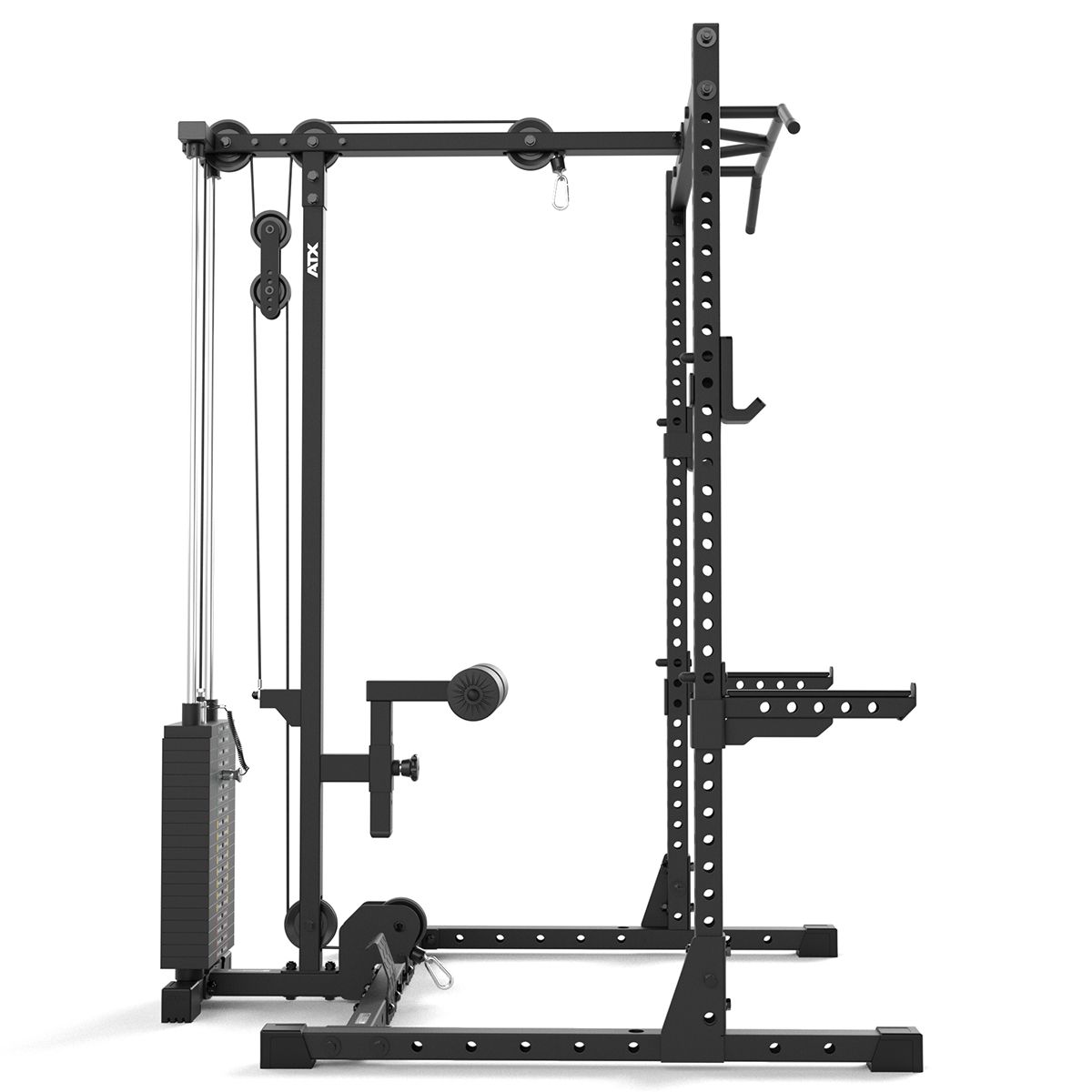 Sidevisning av Half Rack 510 med lat pulldown 100 kg vektstabel 195 cm