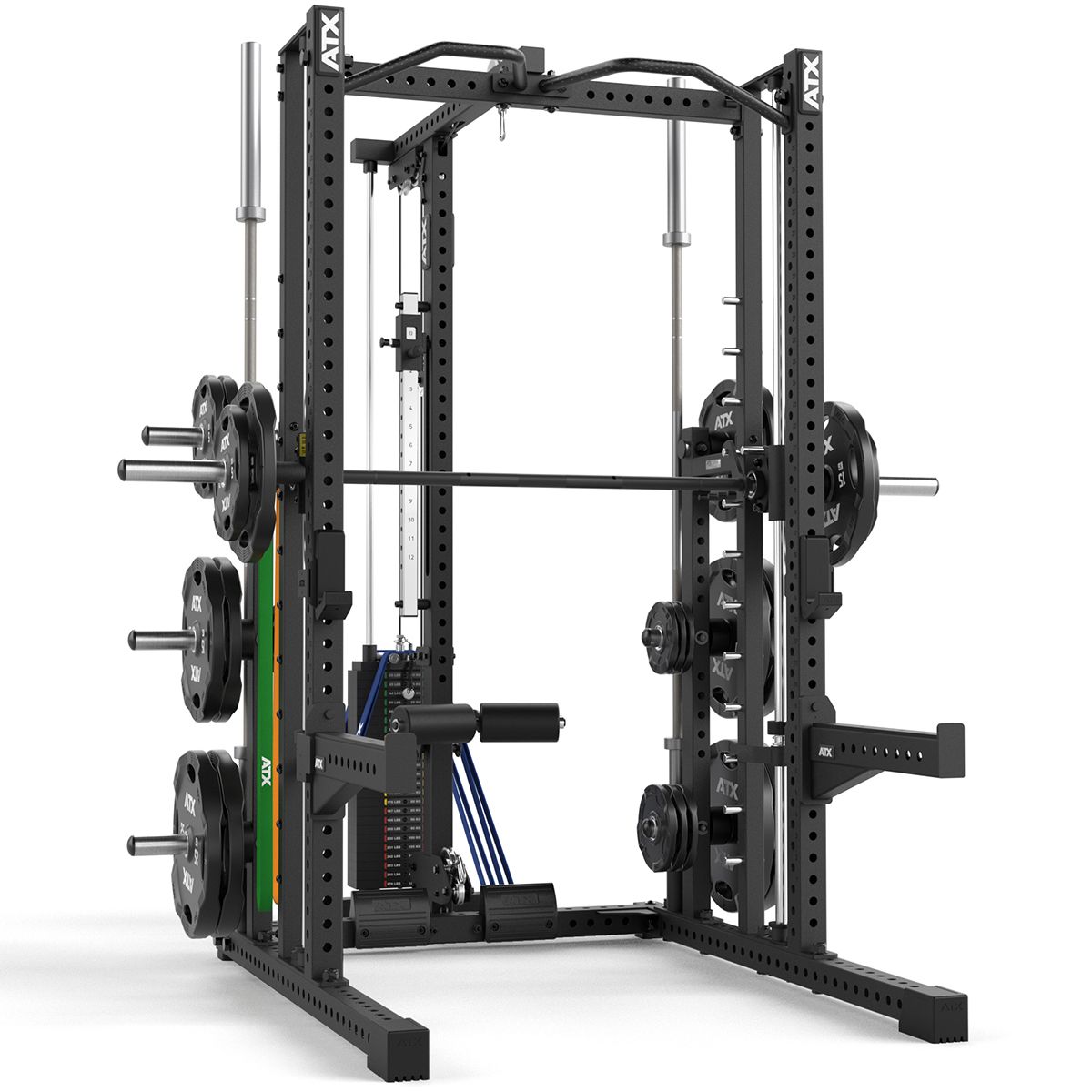 Smith machine komplettstasjon med lat pulldown 125 kg bakside