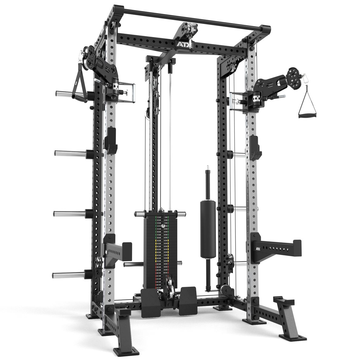 Smith Machine med lat pulldown-stasjon plate load fra siden