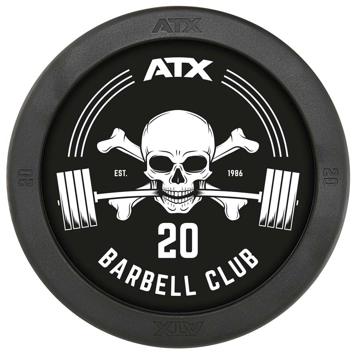 Montert Straight bar rubber Barbell Club Logo 50 kg gummiert stål i treningsmiljø