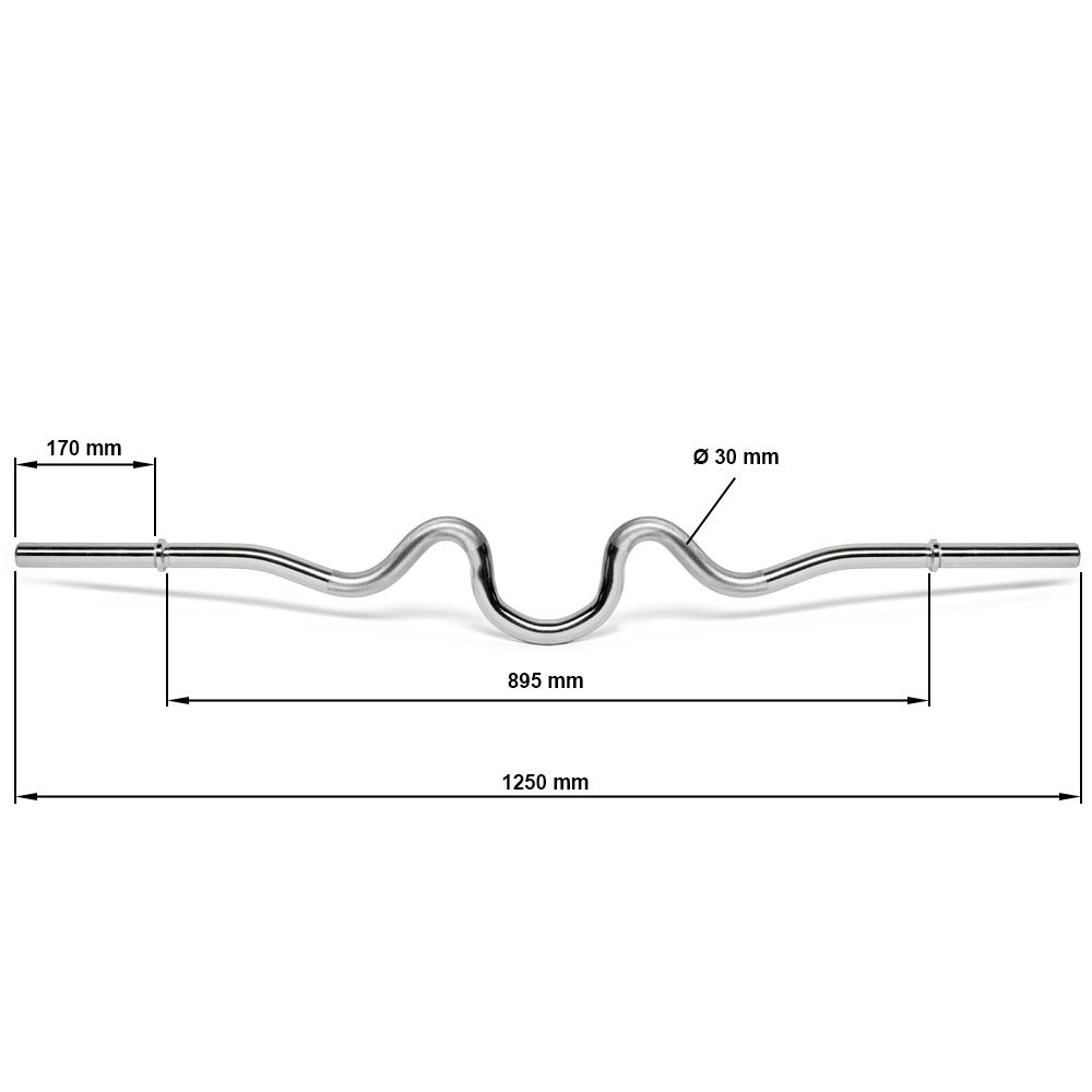 Super SZ-curlstang 30 mm x 125 cm glatt feste 170 kg montert på stativ