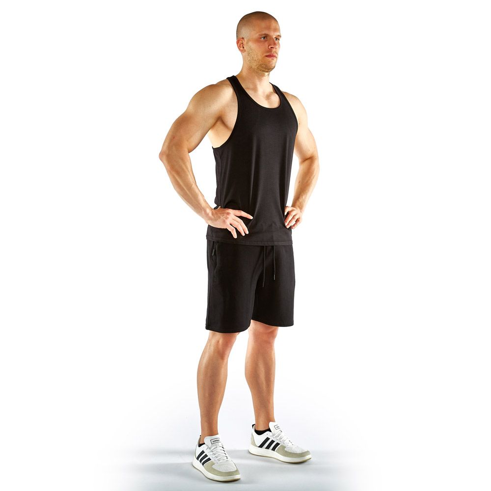 Tank top svart 100 % bomull str. S-XL montert på modell