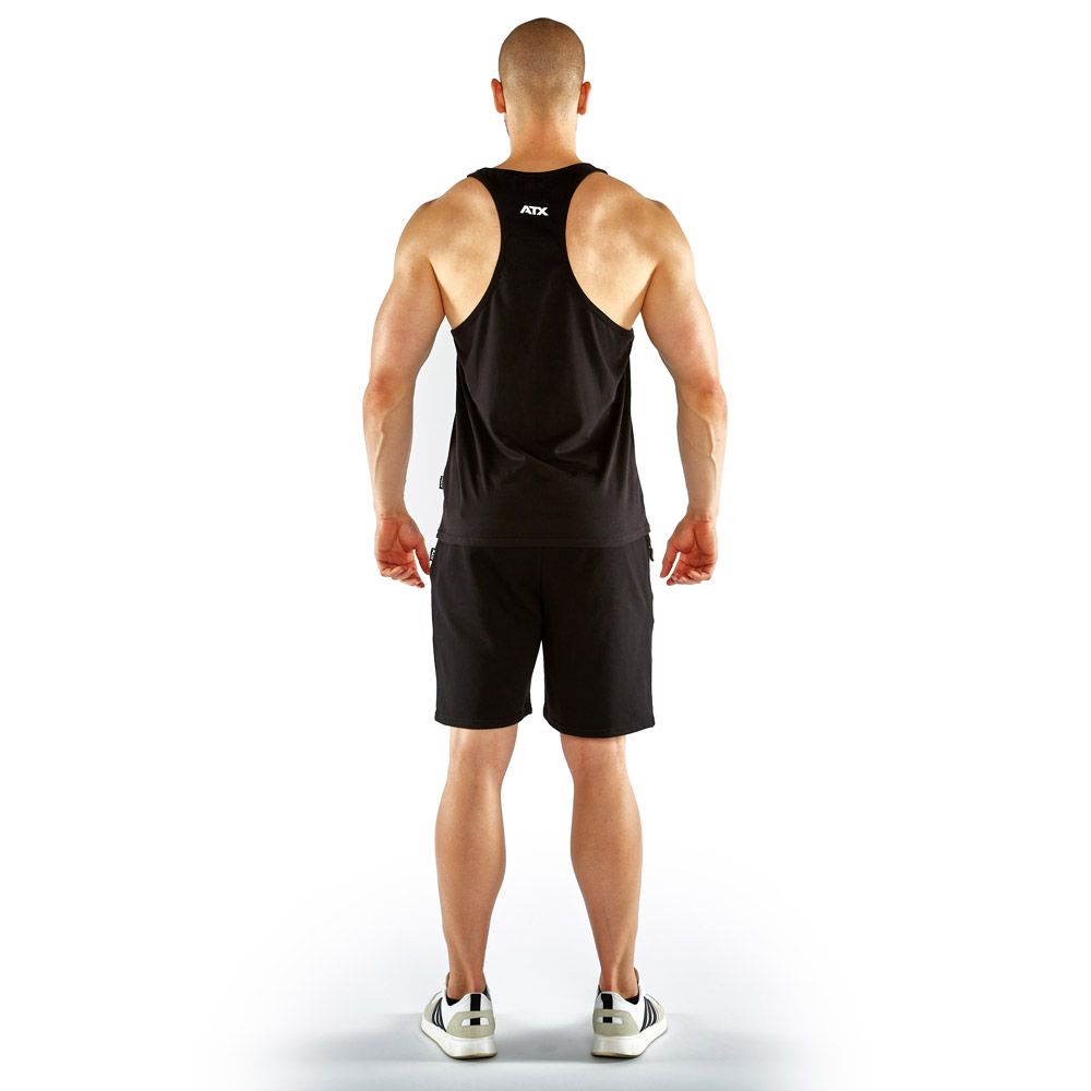 Tank top svart 100 % bomull str. S-XL nærbilde sømmer