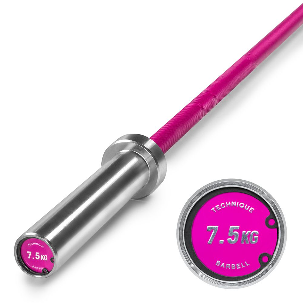 Teknikk barbell aluminium 7,5 kg rosa 1830 mm 28 mm grep forfra