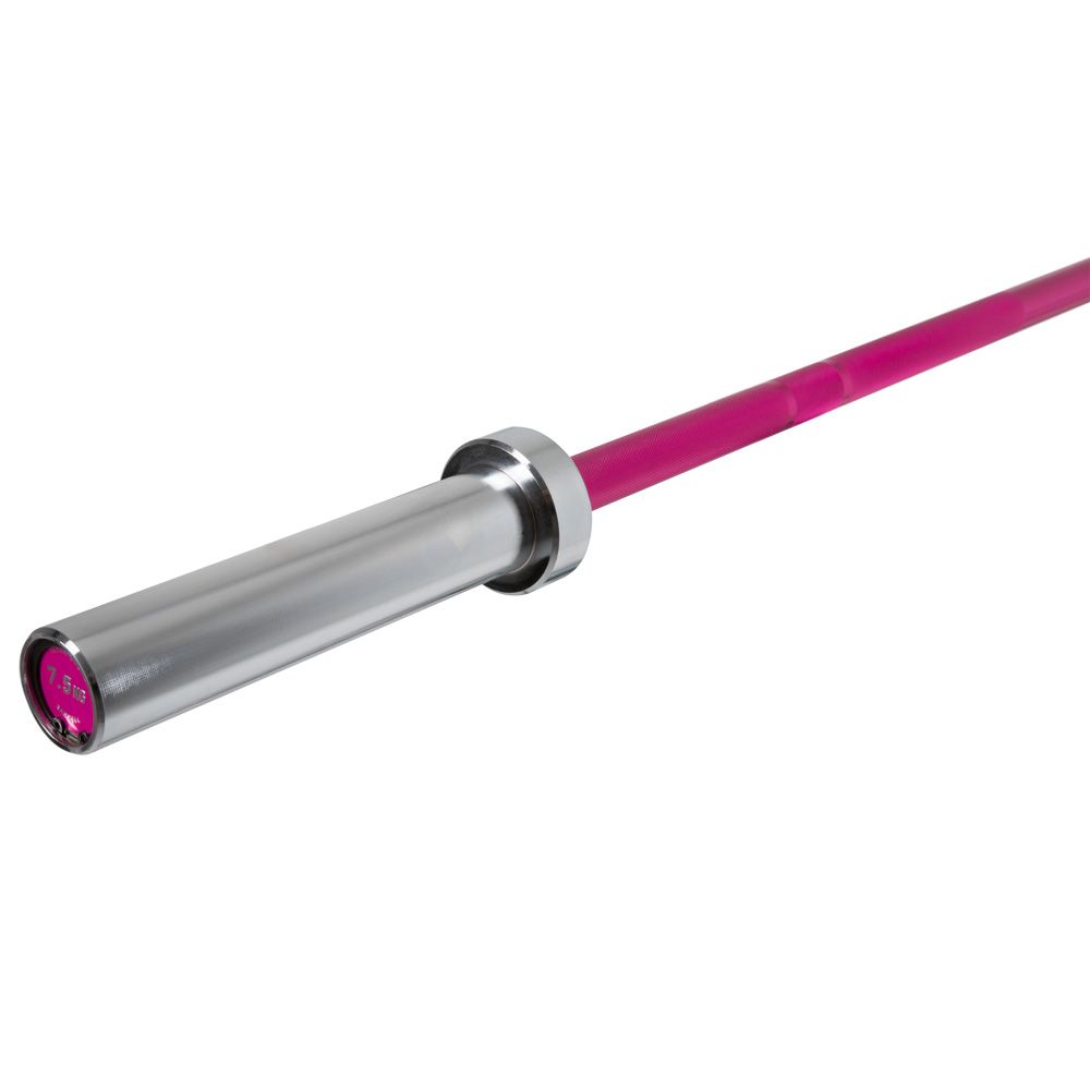 Sidevisning av Teknikk barbell aluminium 7,5 kg rosa 1830 mm 28 mm grep