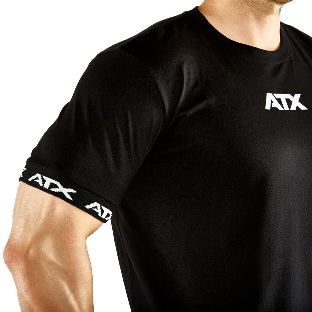 Nærbilde av stoffet på trenings-t-skjorte 100 % bomull svart S–XL