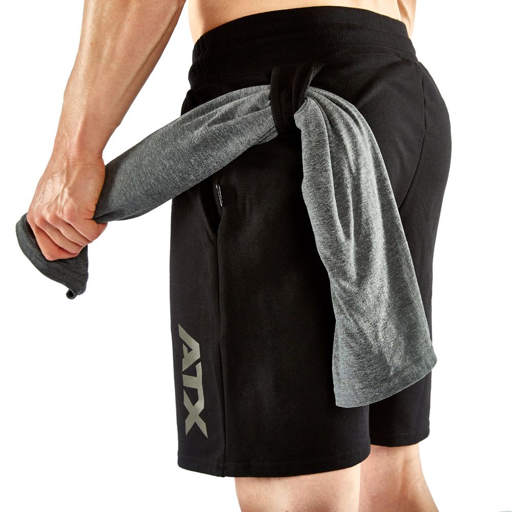 Treningsshorts svart 85 % bomull str. S-XL montert på modell