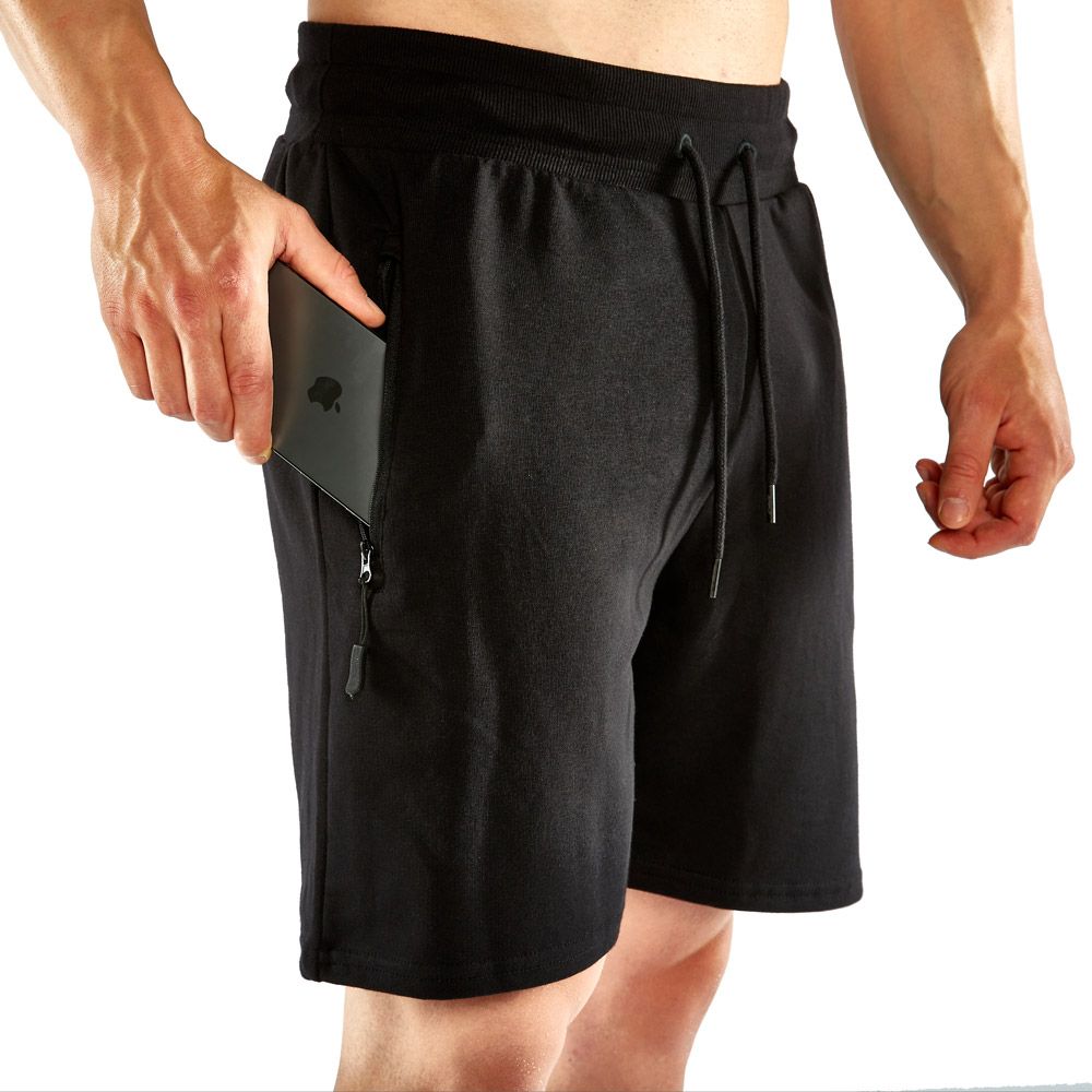 Sidevisning av Treningsshorts svart 85 % bomull str. S-XL
