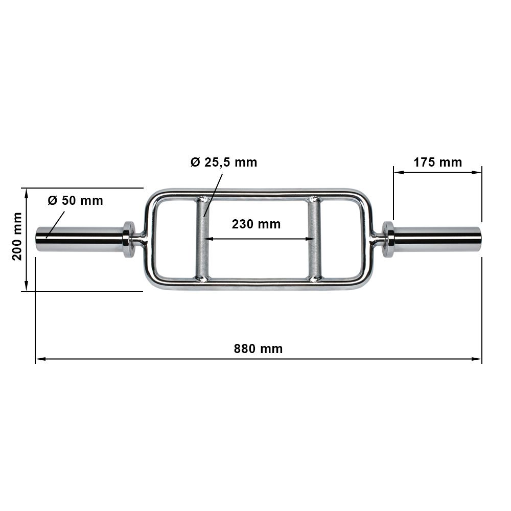 Nærbilde av kromfinish på Tricepsstang 50 mm 88 cm krom 9,6 kg