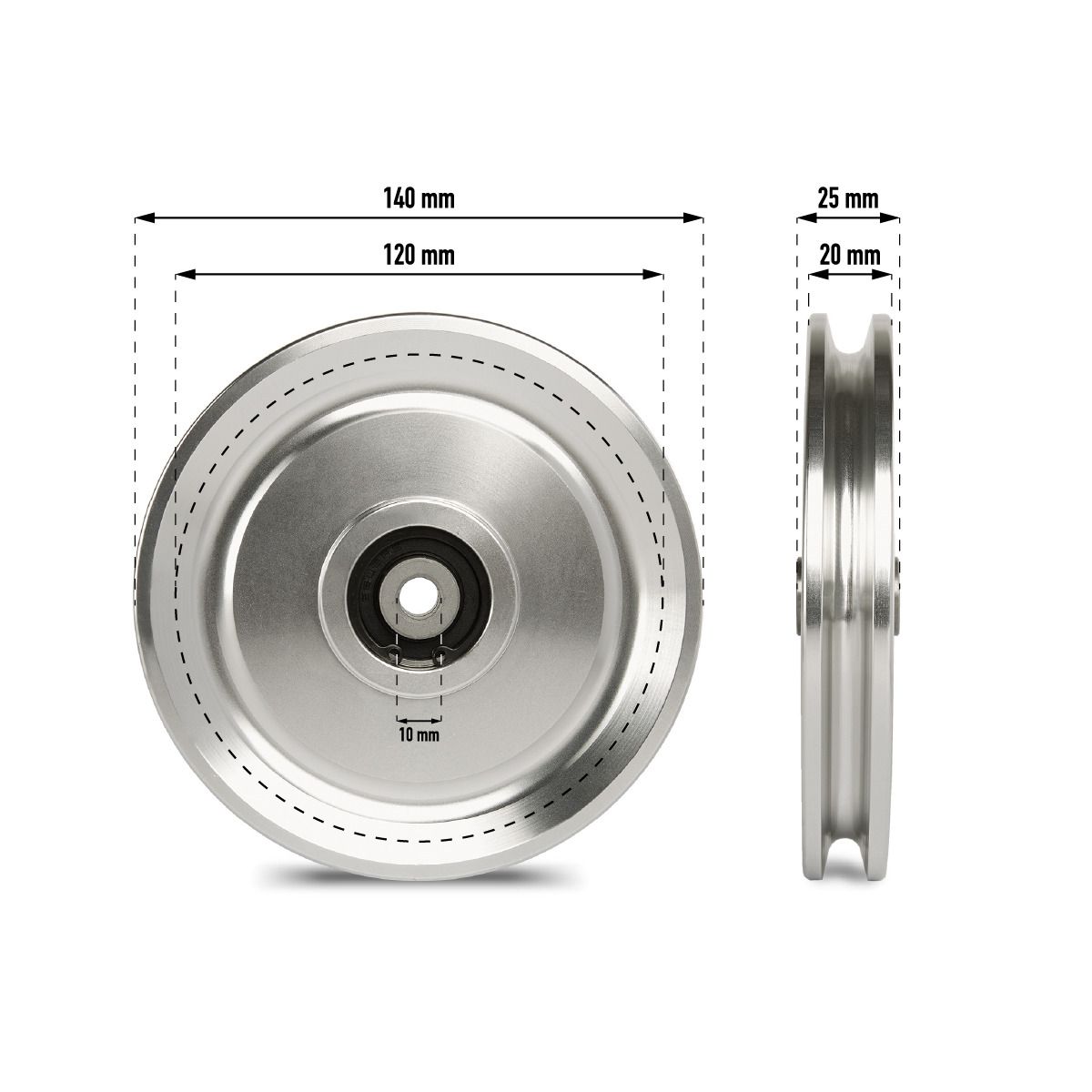 Nærbilde av Trinse aluminium ø 140 mm 200 kg belastning