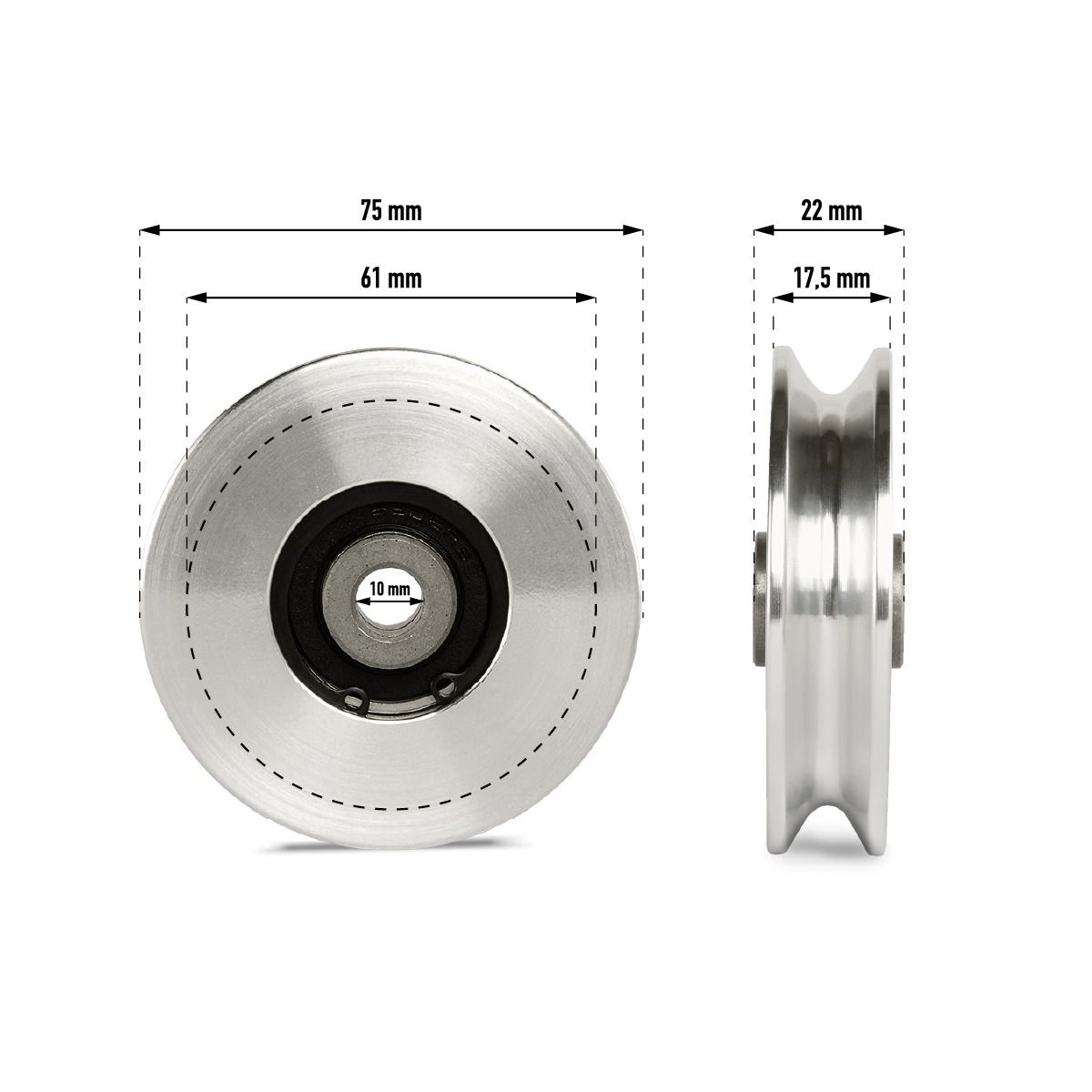 Nærbilde av Trinse aluminium ø 75 mm 200 kg belastning