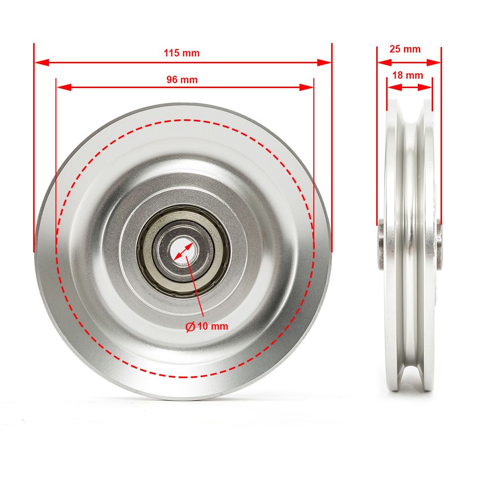 Nærbilde av trinsehjul aluminium Ø 115 mm 220 kg kapasitet