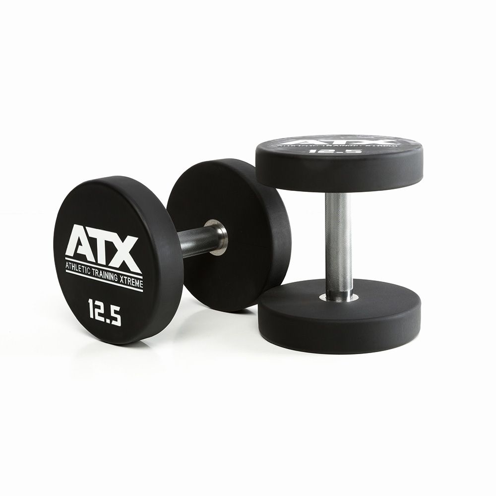 Uretan dumbbell 12,5 kg helstål med kromgrep 32 mm forfra