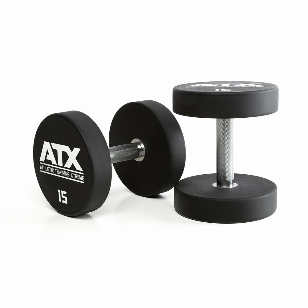 Uretan dumbbell 15 kg helstål med kromgrep 32 mm forfra