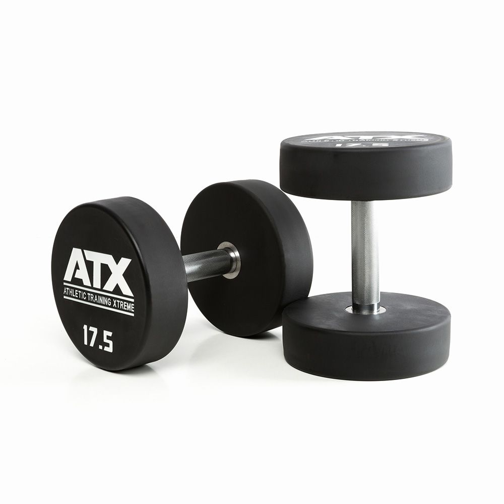 Uretan dumbbell 17,5 kg helstål med kromgrep 32 mm forfra