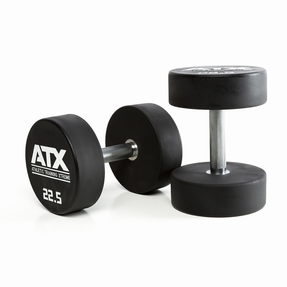 Uretan dumbbell 22,5 kg helstål med kromgrep 32 mm forfra