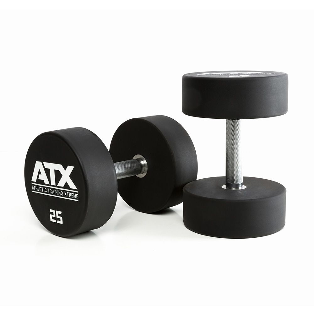 Uretan dumbbell 25 kg helstål med kromgrep 32 mm forfra