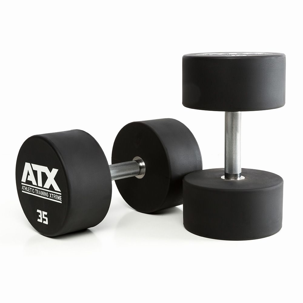 Uretan dumbbell 35 kg helstål med kromgrep 32 mm forfra