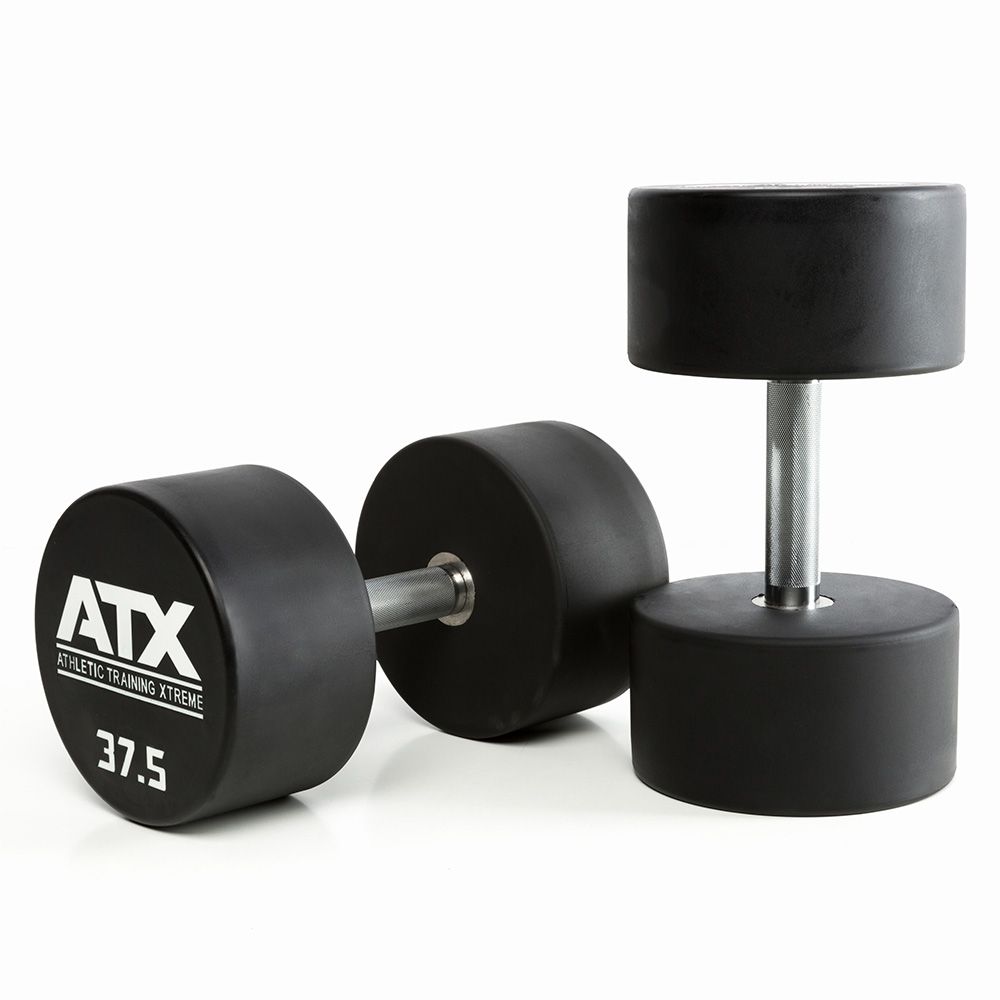 Uretan dumbbell 37,5 kg helstål med kromgrep 32 mm forfra