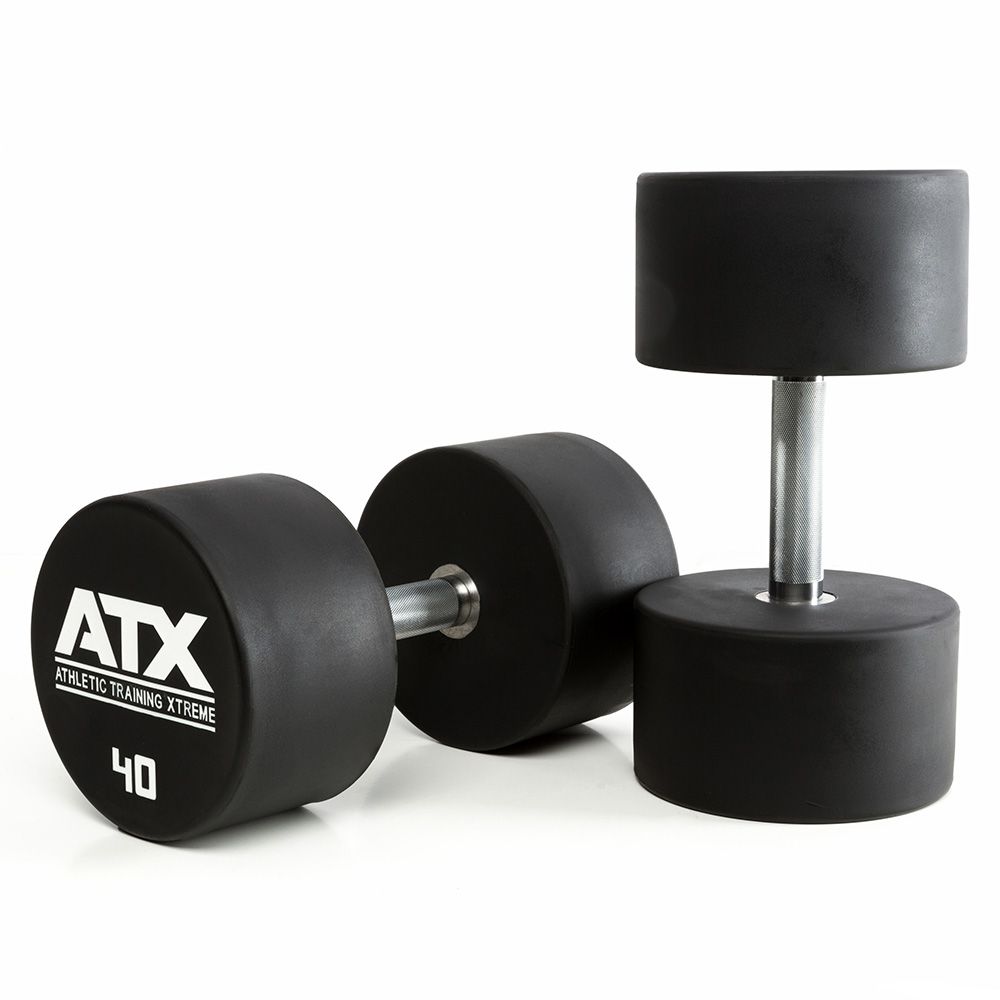 Uretan dumbbell 40 kg helstål med kromgrep 32 mm forfra