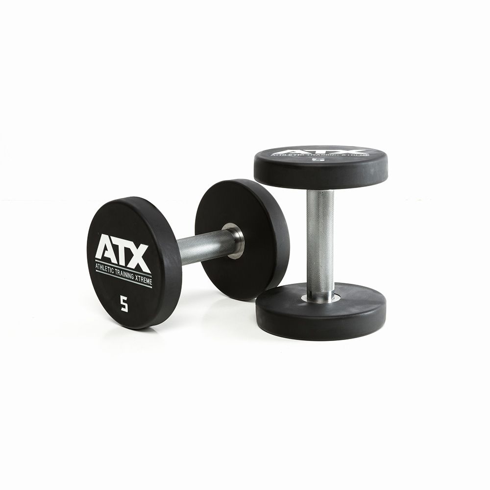 Uretan dumbbell 5 kg helstål med kromgrep 32 mm forfra