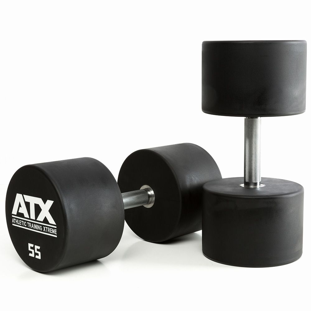 Uretan dumbbell 55 kg helstål med 32 mm grep forfra