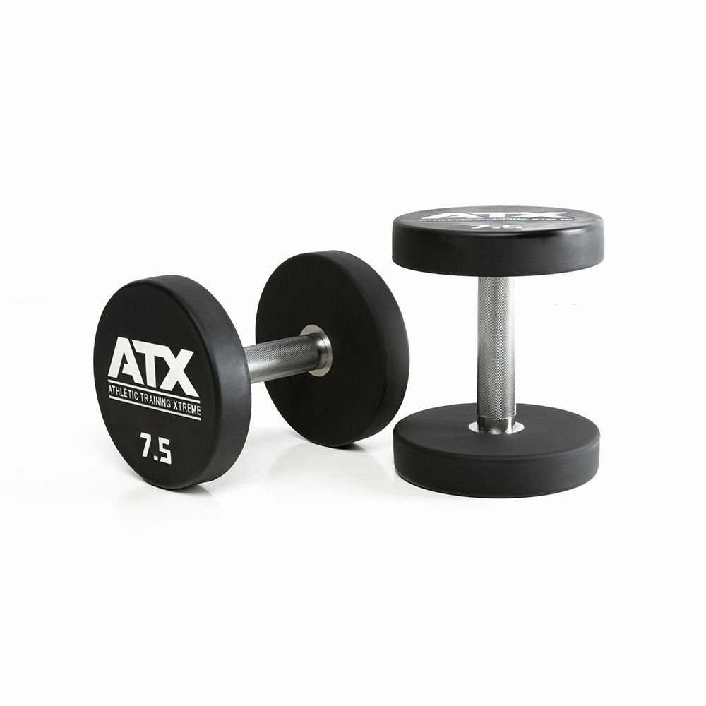 Uretan dumbbell 7,5 kg helstål med kromgrep 32 mm forfra