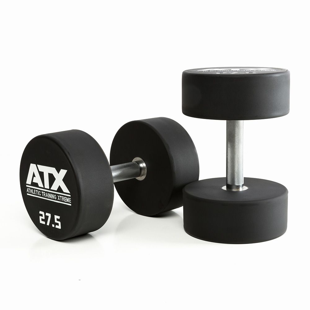 Uretan dumbbell 27,5 kg helstål med kromgrep 32 mm forfra