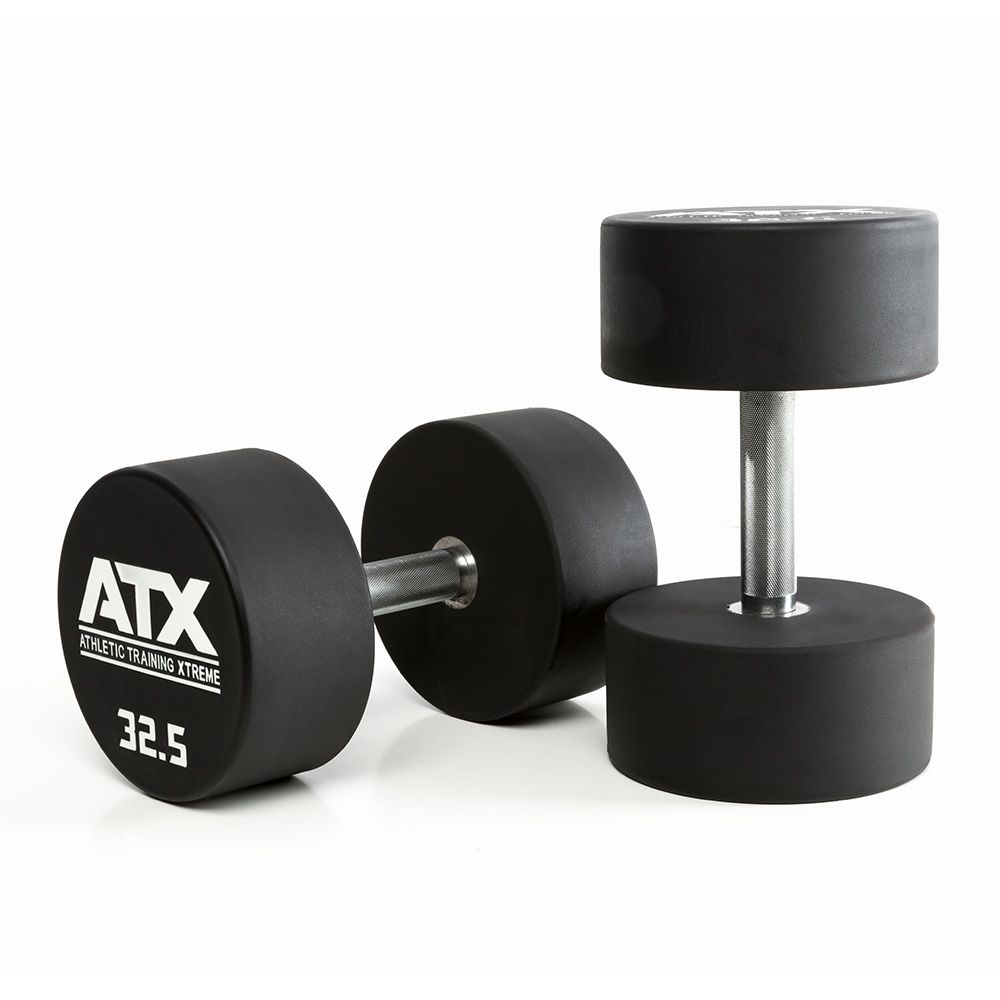 Uretan dumbbell sett 2,5–60 kg helstål 32 mm grep forfra