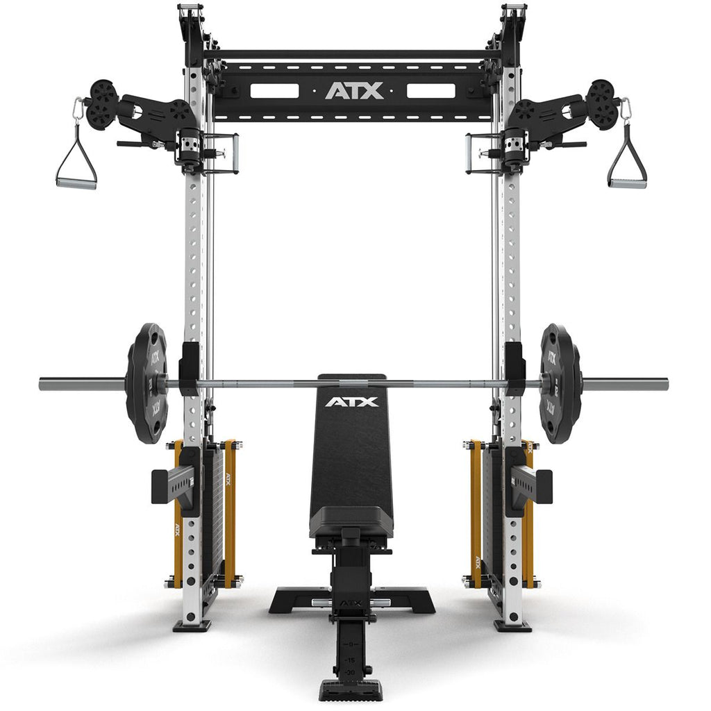 Nærbilde av vektblokker på Half Rack med kabelstasjon 2x90 kg vektblokk veggfeste