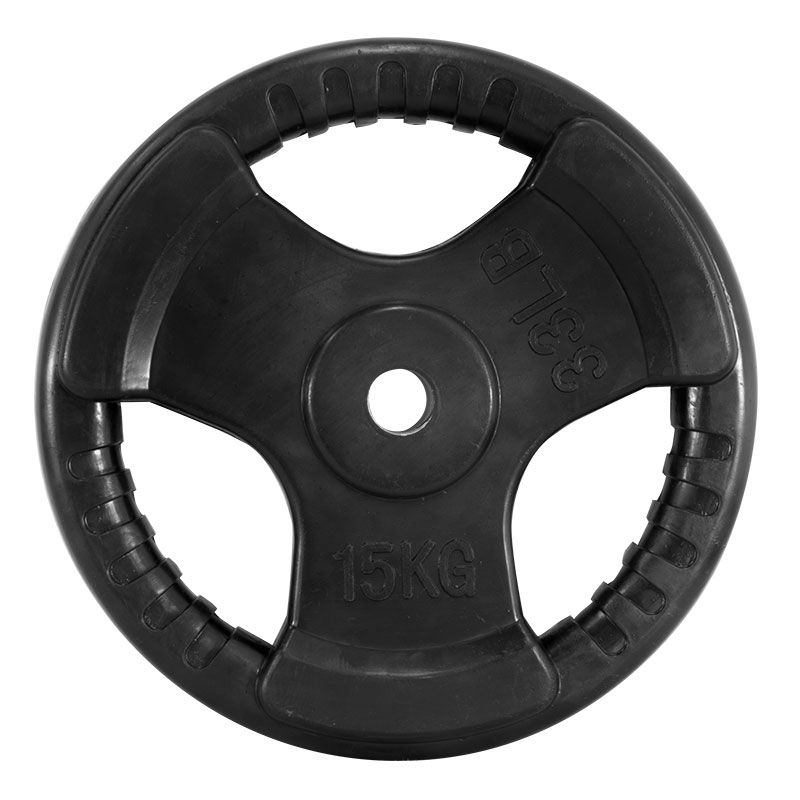 Vektskive med grep gummi 30 mm svart 15,0 kg forfra