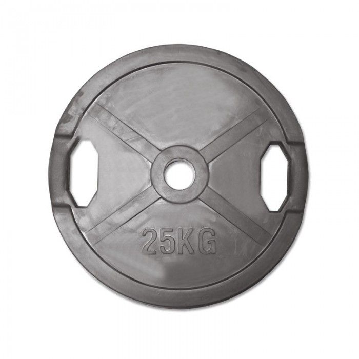 Vektskiver med gummi og grep 50 mm svart 25 kg forfra
