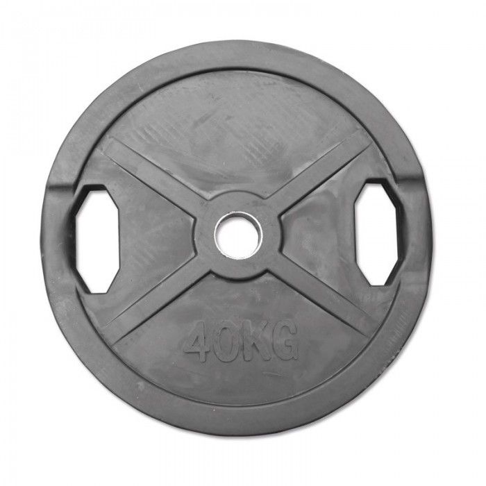 Vektskiver med gummi og grep 50 mm svart 40 kg forfra