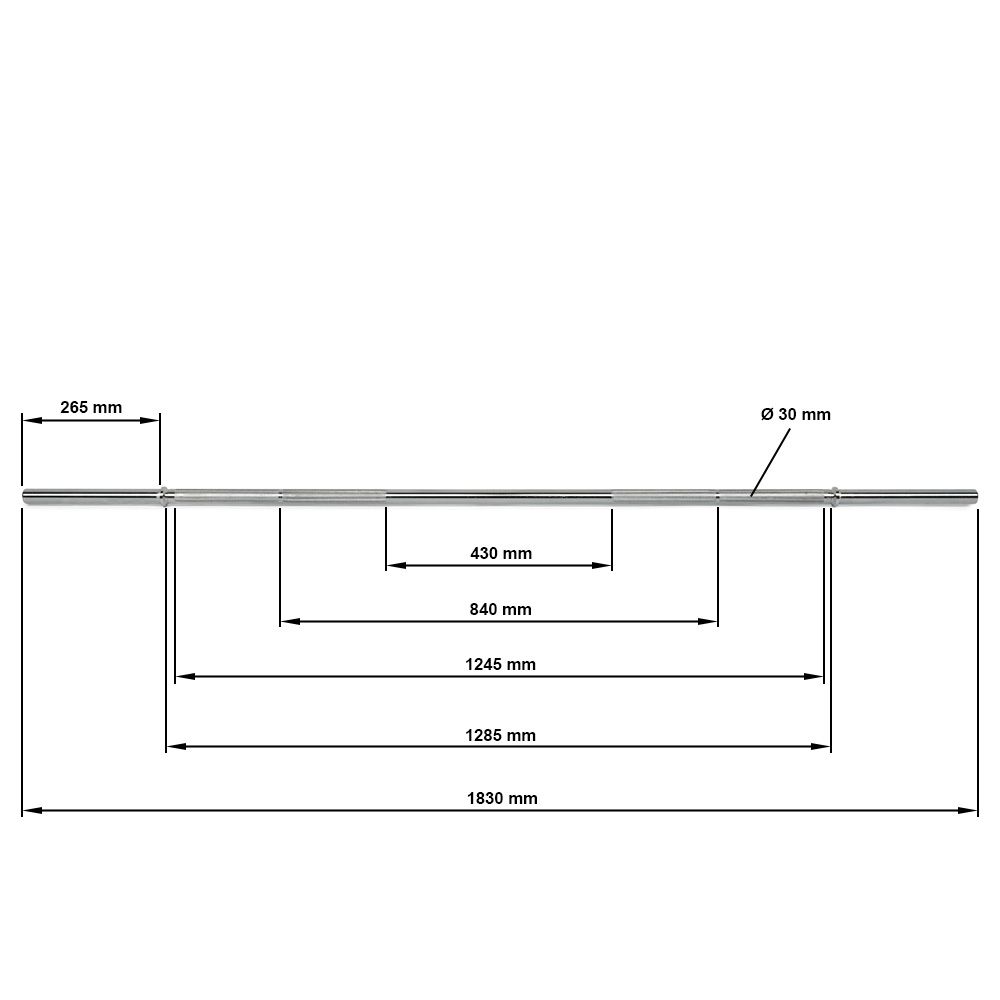 Vektstang 30 mm x 183 cm glatt hylse 200 kg kapasitet nærbilde