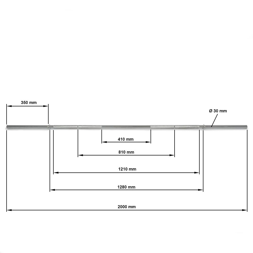 Vektstang 30 mm x 200 cm glatt feste 11 kg krom nærbilde