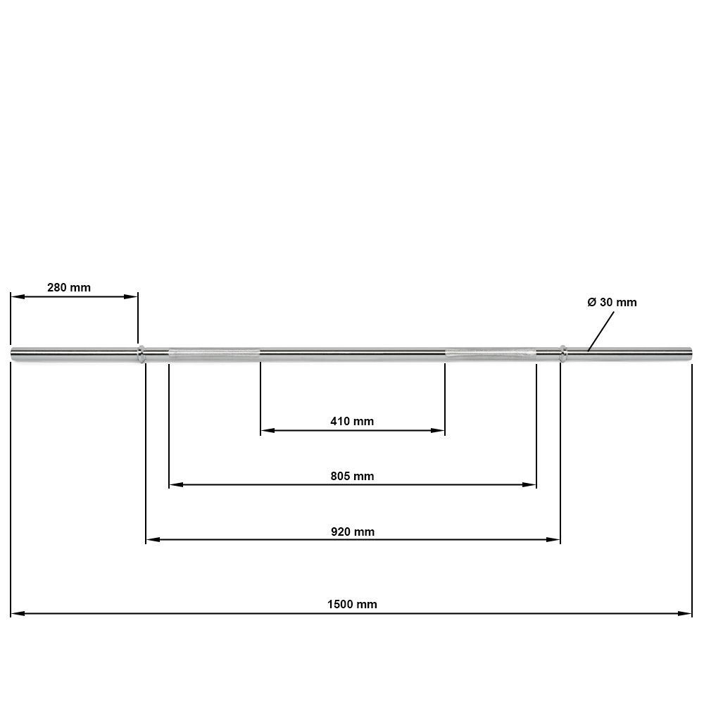 Detaljbilde av Vektstang 30 mm x 150 cm glatt feste 7 kg krom