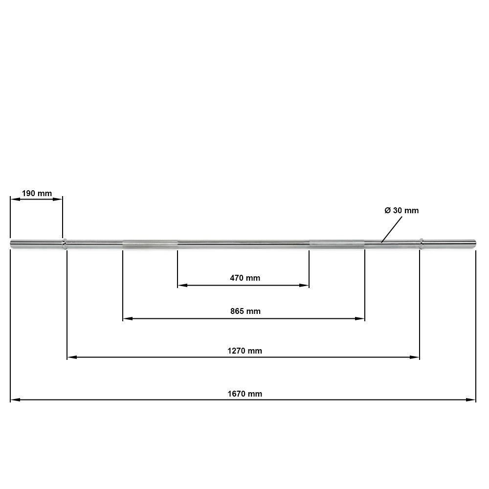 Vektstang 30 mm x 167 cm glatt feste 8,5 kg krom nærbilde av feste